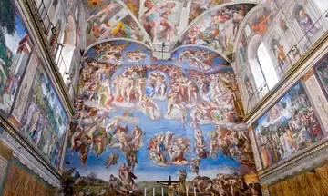 Fresco del Juicio Final de Miguel Ángel en la Capilla Sixtina, Museos Vaticanos, Ciudad del Vaticano.