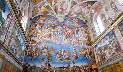 Fresco del Juicio Final de Miguel Ángel en la Capilla Sixtina, Museos Vaticanos, Ciudad del Vaticano.