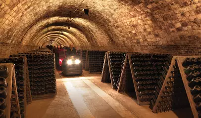 Tren que nos llevará por los túneles de Codorniu.